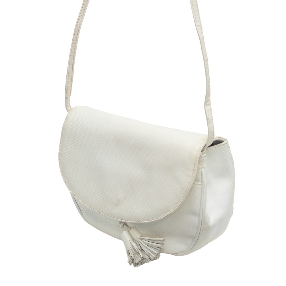 Vintage Bottega Veneta White Leather Tassel Crossbody Shoulder Bag